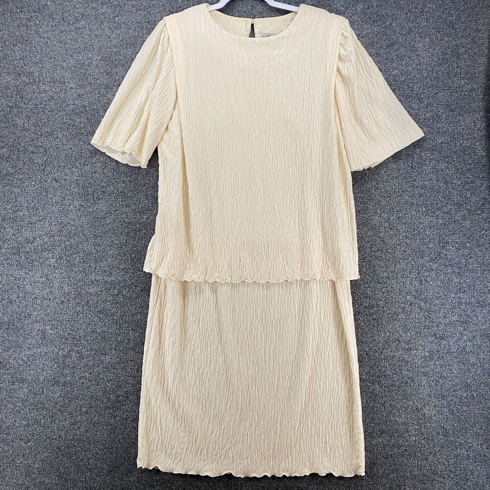 Vintage‎ Jonathan Logan Dress Petite 14 Ivory Crinkle Texture Overlay Cocktail